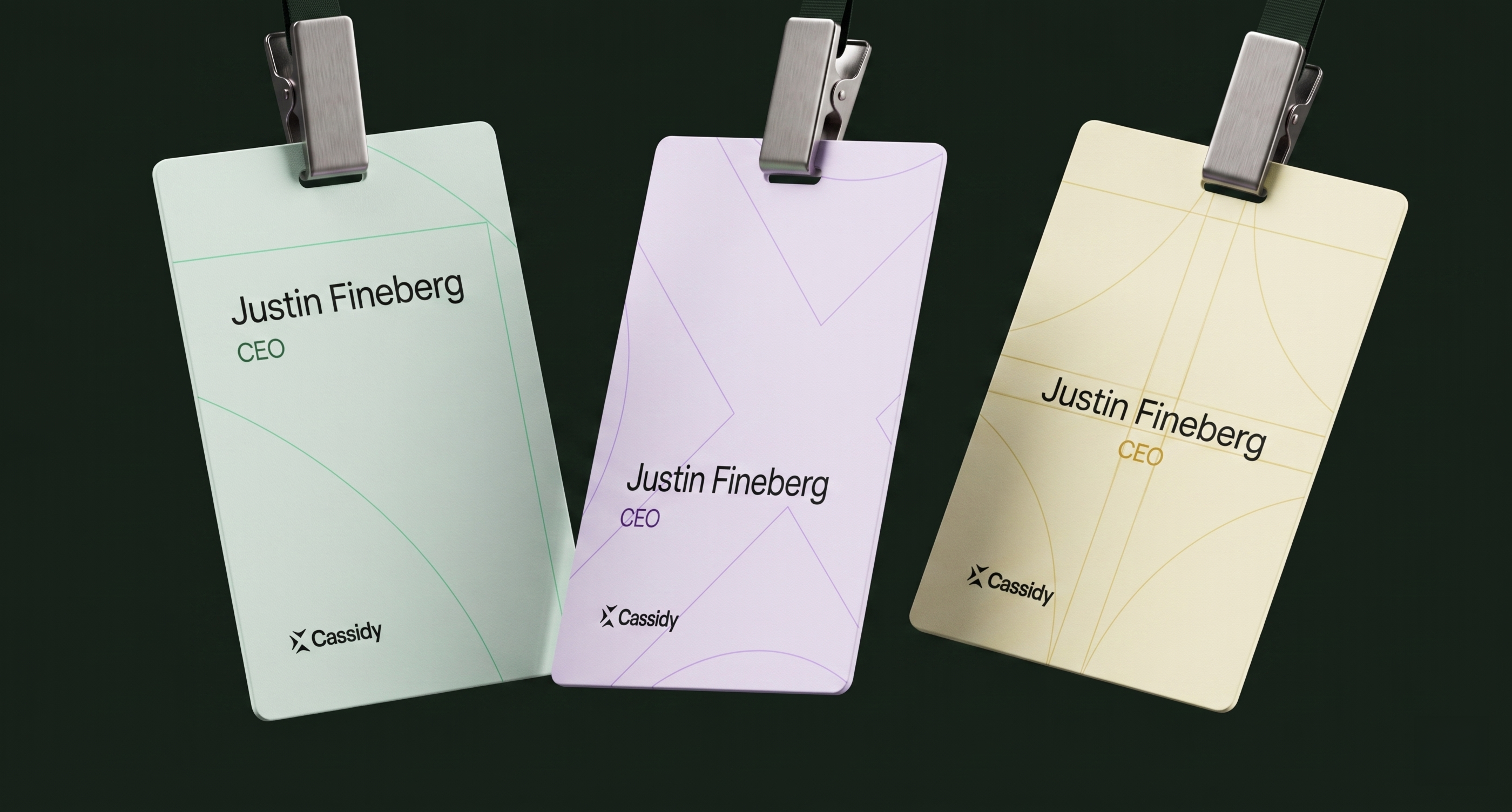 Cassidy AI conference cards with the rebranded identity
