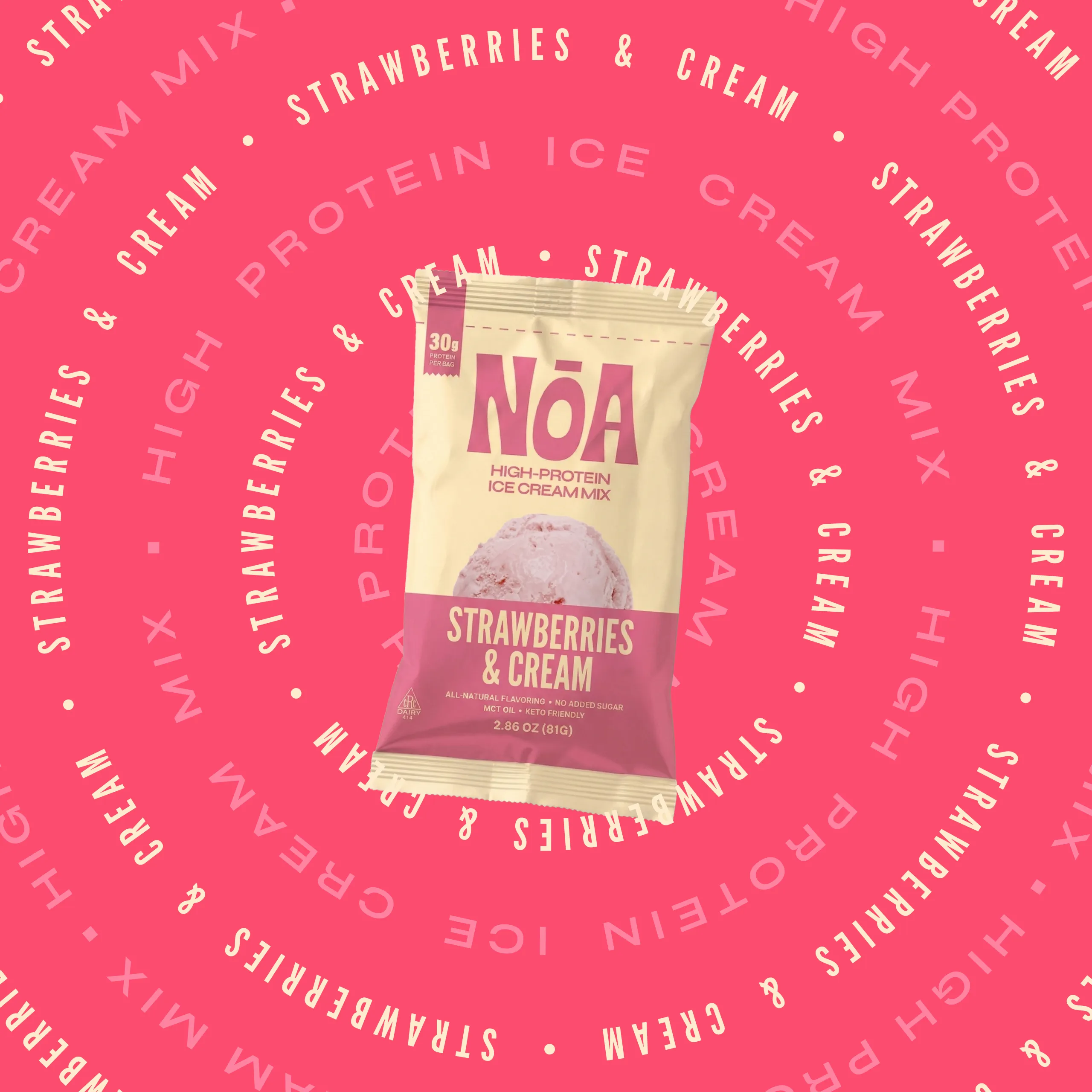 NOA Protein strawberries and cream tunnel campaign graphic