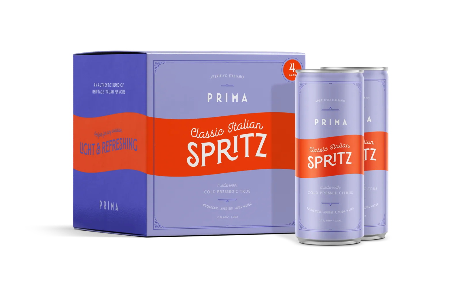 Prima Spritz four-pack carton with cans