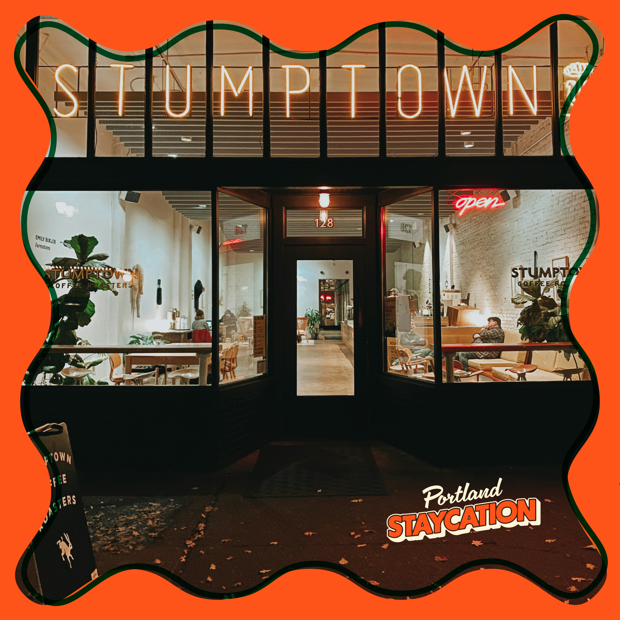 Portland Staycation Stumptown-themed social carousel slide