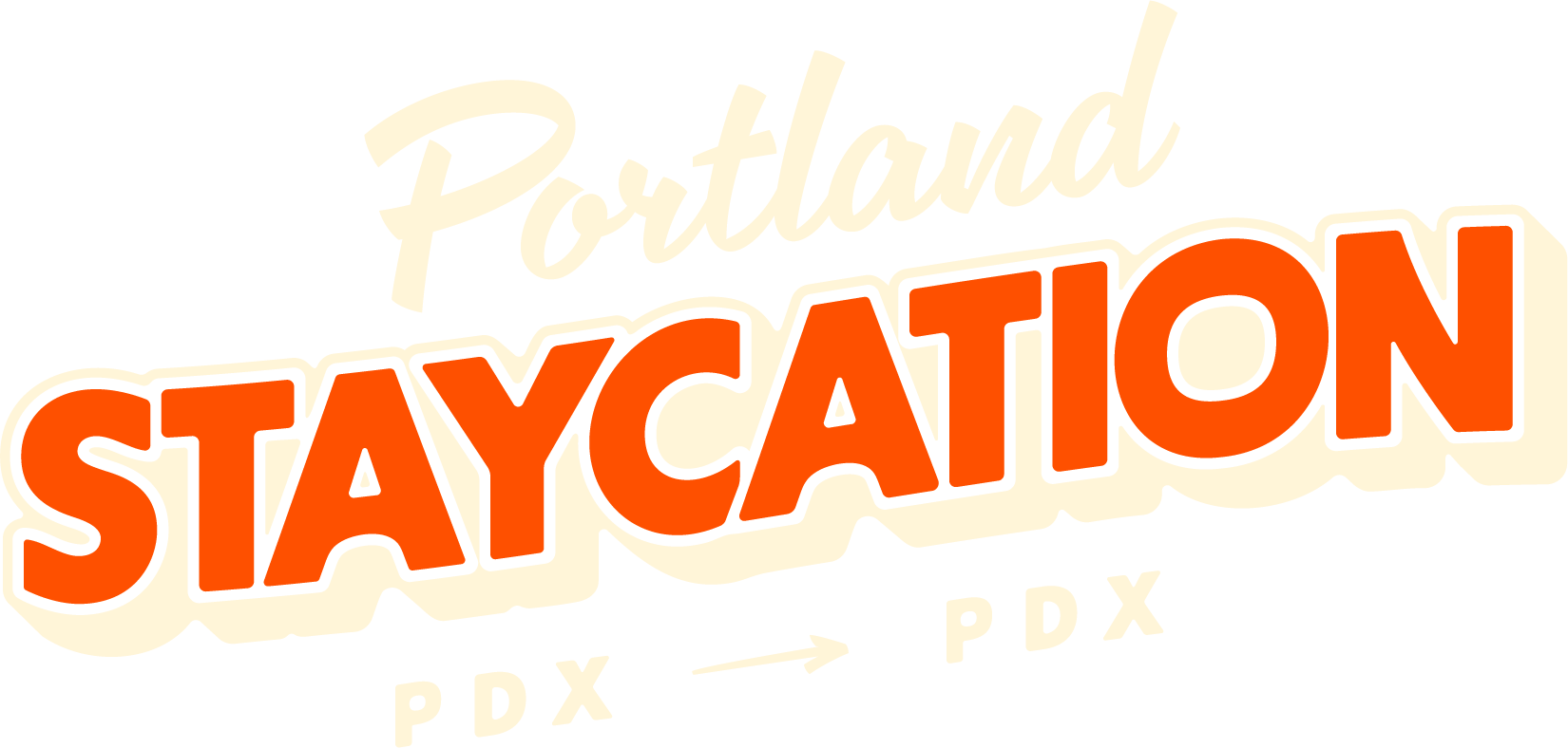 Portland Staycation logo reversed in orange on green