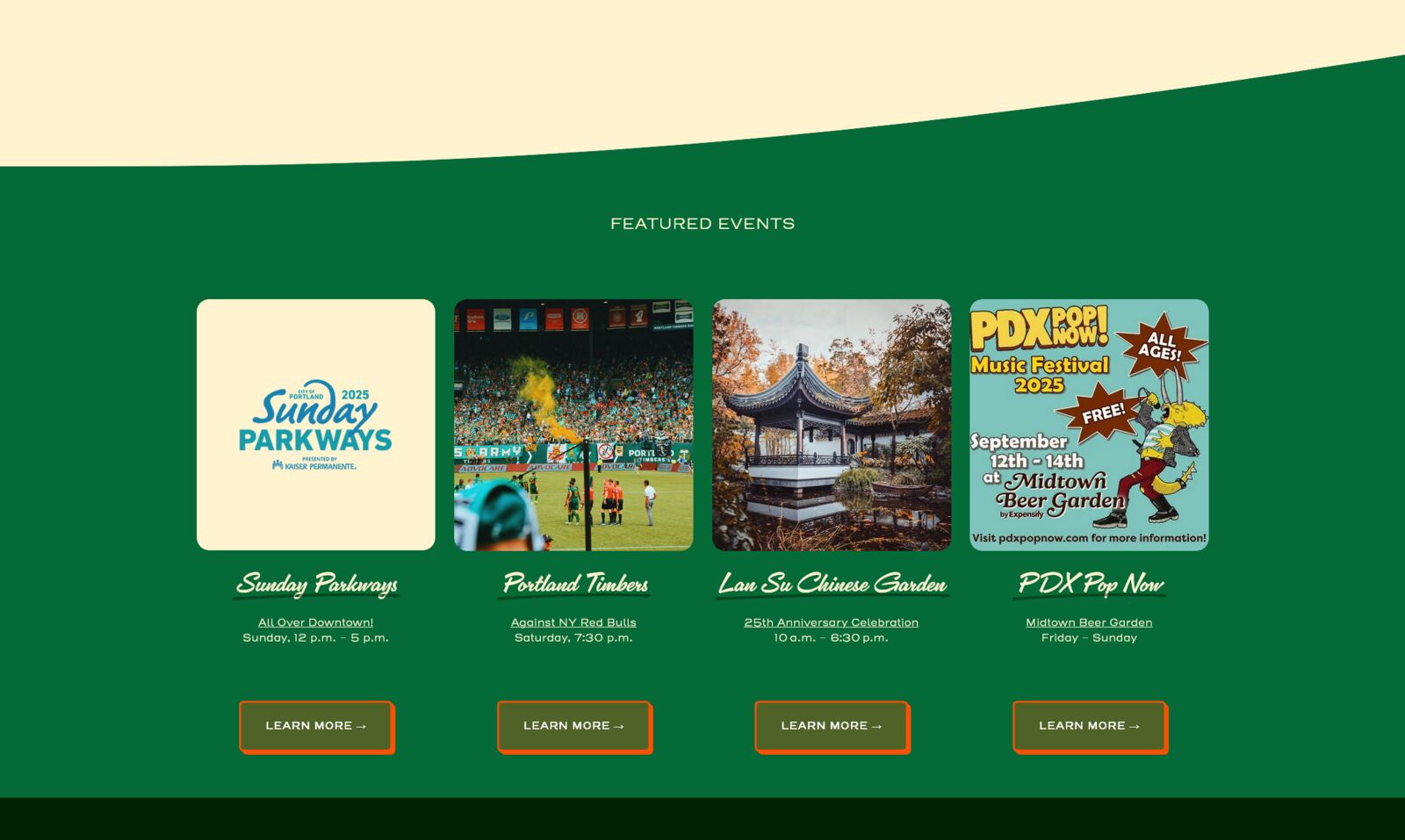 pdxstaycay.com events page screenshot