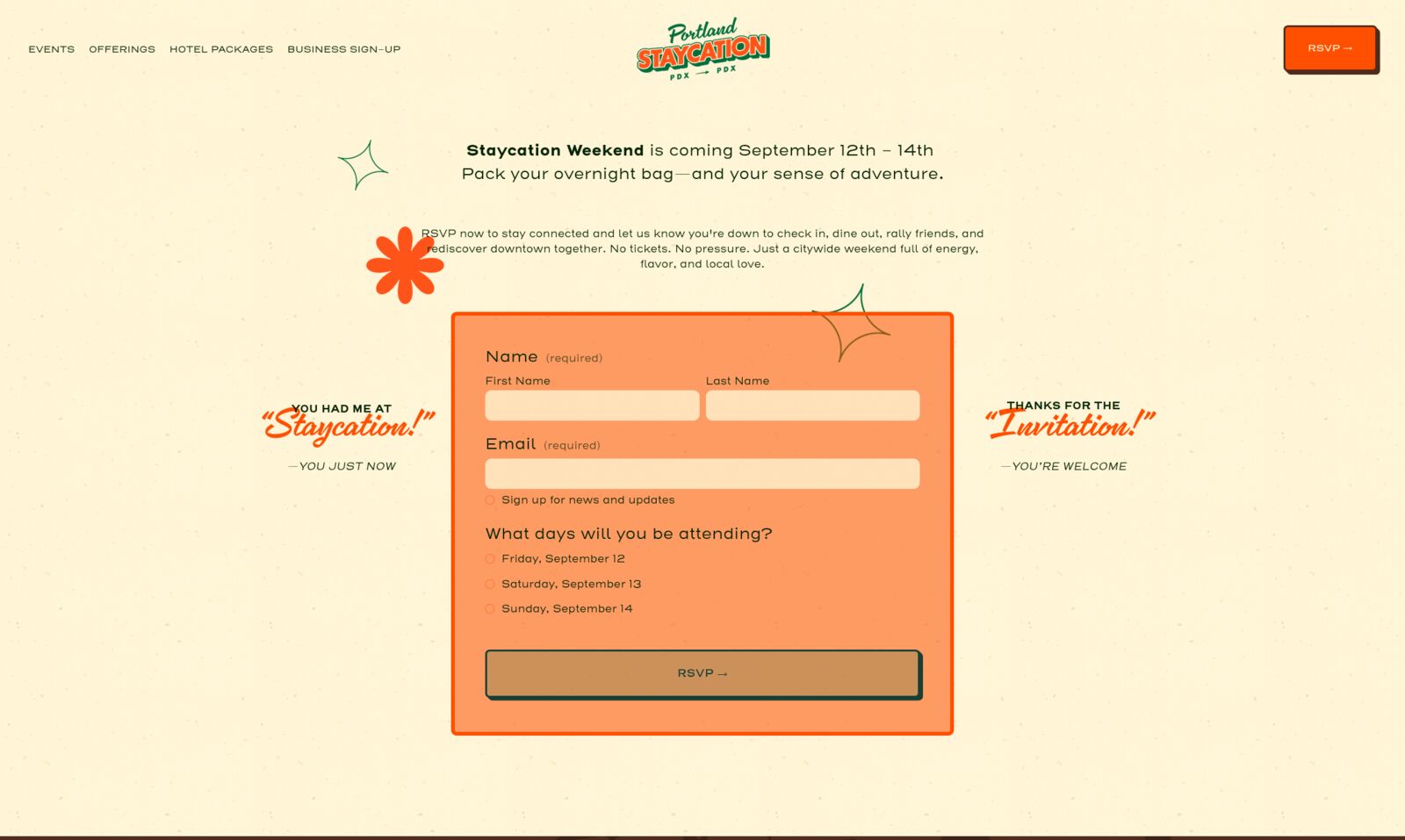 pdxstaycay.com RSVP page screenshot