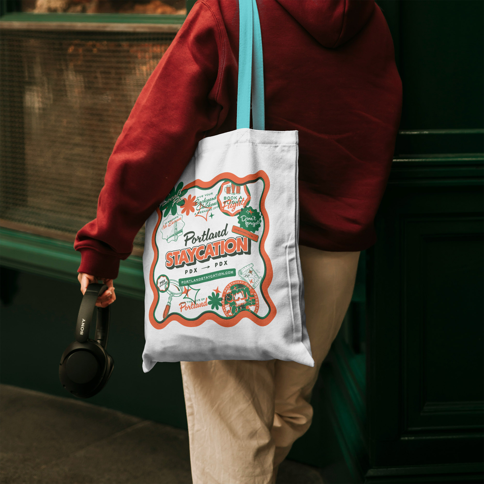 Portland Staycation tote bag mockup